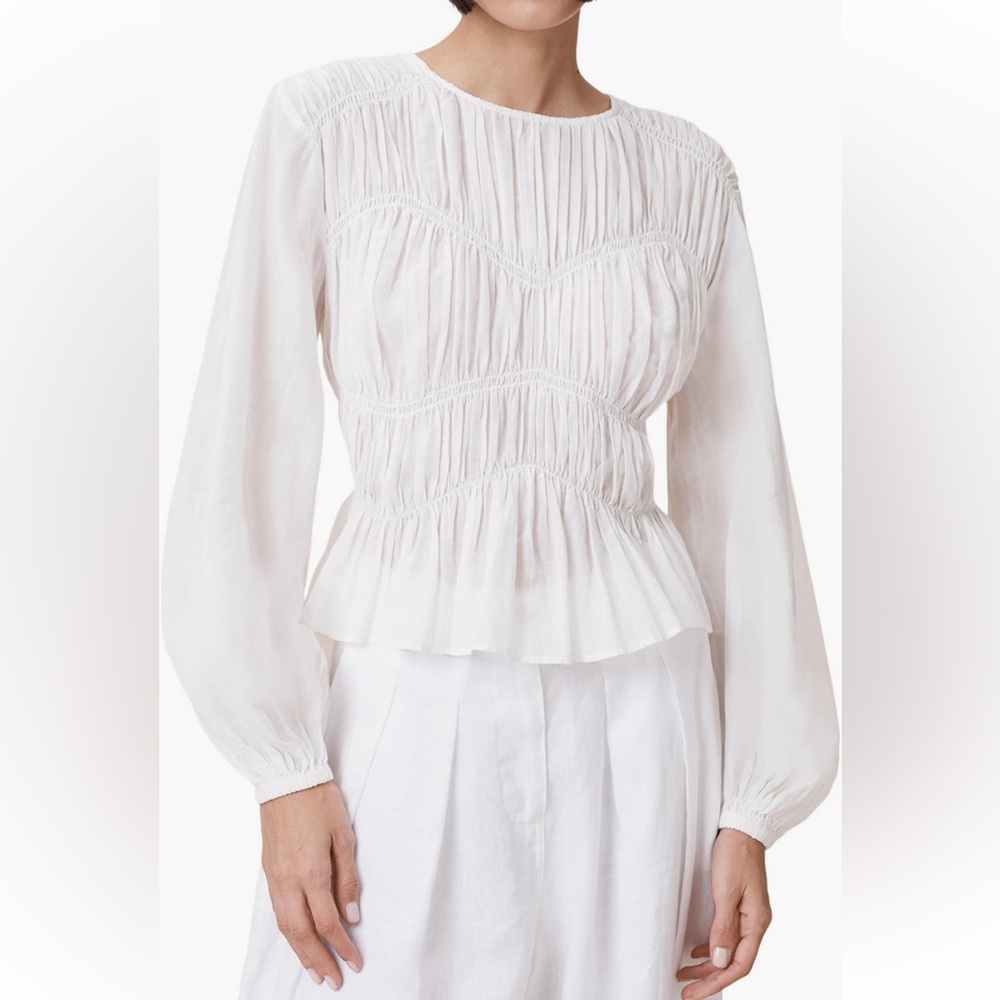 All Saints Melani White Smocked Gathered Peplum Blouse Size 4 NWOT